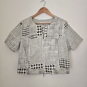 CAbi Coupe Bomber Jacket Womens M Cream Black Houndstooth Double Zipper